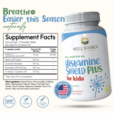 Load image into Gallery viewer, Histamine Shield Plus for Kids® 60CT All Natural AntiHistamine Supplement Childrens Chewable Strawberry Fruit Punch