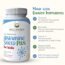 Load image into Gallery viewer, Histamine Shield Plus for Kids® 60CT All Natural AntiHistamine Supplement Childrens Chewable Strawberry Fruit Punch