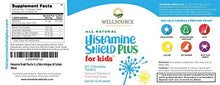 Load image into Gallery viewer, Histamine Shield Plus for Kids label. It mentions that it helps with mold spores, dust, pollen, pet dander, dust mite debris, and more!
