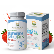 Load image into Gallery viewer, Histamine Shield Plus for Kids® 60CT All Natural AntiHistamine Supplement  Childrens Chewable Strawberry Fruit Punch
